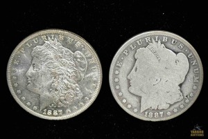 (2) 1887-O Morgan Silver Dollars