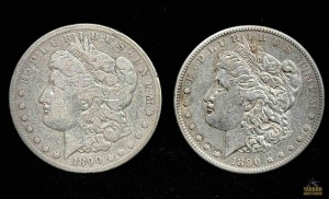 (2) 1890-S Morgan Silver Dollar