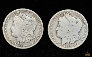 (2) 1890-O Morgan Silver Dollar