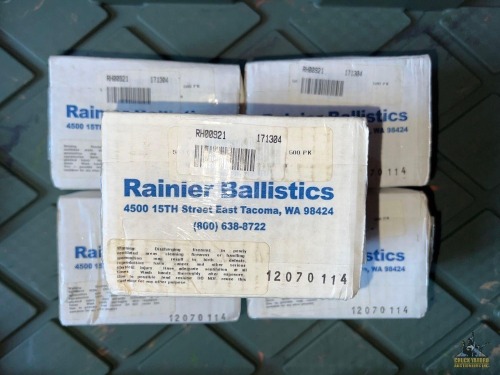 (5) Boxes Rainier 9mm Bullets