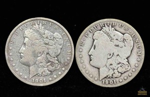 (2) 1901-O Morgan Silver Dollar