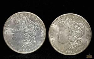 (2) 1921-S Morgan Silver Dollars