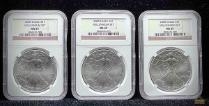 (3) 2000 American Eagle Silver DollarMillennium Set