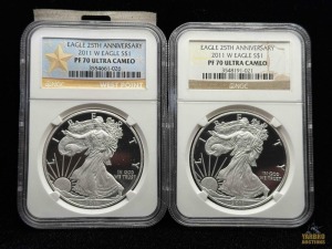 (2) 2011-W American Eagle Silver Dollar 25th Anniversary