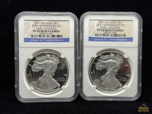 (2) 2011-W American Eagle Silver Dollar 25th Anniversary