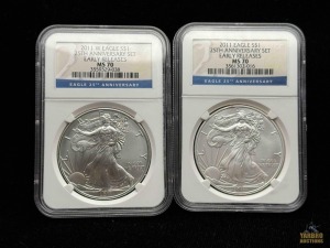 (2) 2011 American Eagle Silver Dollar 25th Anniversary Set