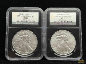 (2) 2011 American Eagle Silver Dollar 25th Anniversary Set