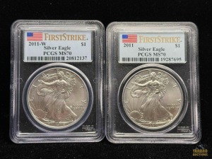 (2) 2011 American Eagle Silver Dollar First Strike