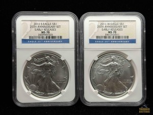 (2) 2011 American Eagle Silver Dollar 25th Anniversary Set