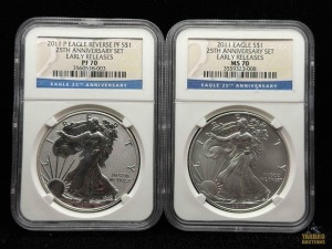 (2) 2011 American Eagle Silver Dollars 25th Anniversary Set