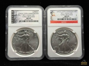 (2) 2011 American Eagle Silver Dollars 25th Anniversary Set