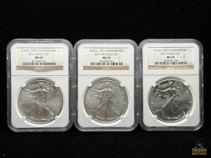 (3) 2011 American Eagle Silver Dollars 25th Anniversary