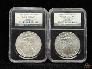 (2) 2012 American Eagle Silver Dollars Early Releases