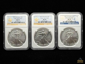 (3) 2012-W American Eagle Silver Dollars Early Releases