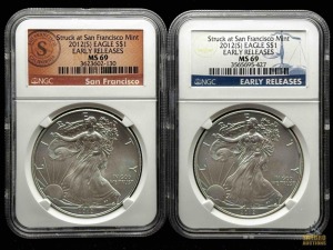 (2) 2012-S American Eagle Silver Dollars Early Releases