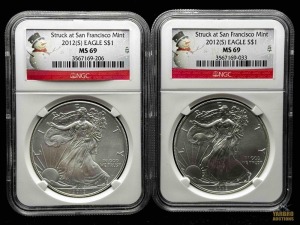 (2) 2012-S American Eagle Silver Dollars