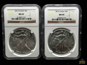 (2) 2012 American Eagle Silver Dollars