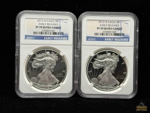 (2) 2013-W American Eagle Silver Dollars Early Releases