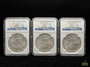 (3) 2013 American Eagle Silver Dollars Early Releases