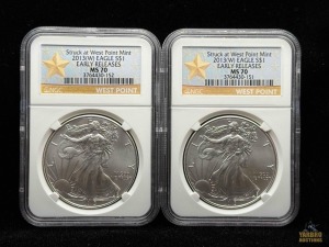 (2) 2013-W American Eagle Silver Dollars Early Releases