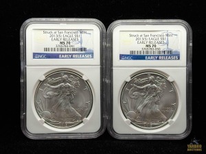 (2) 2013-S American Eagle Silver Dollars Early Releases