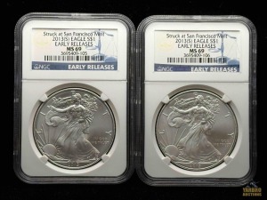 (2) 2013-S American Eagle Silver Dollars Early Releases