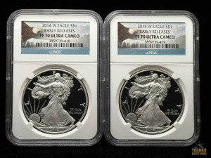 (2) 2014-W American Eagle Silver Dollars Early Releases