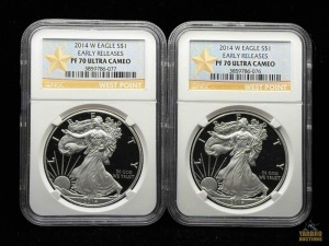 (2) 2014-W American Eagle Silver Dollars Early Releases