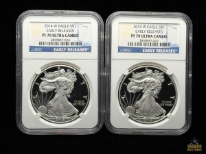 (2) 2014-W American Eagle Silver Dollars Early Releases