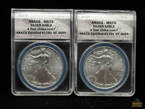 (2) 2014 American Eagle Silver DollarsFirst Strike