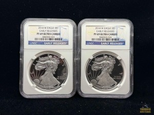 (2) 2014-W American Eagle Silver Dollars Early Releases