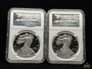 (2) 2014-W American Eagle Silver Dollars Early Releases