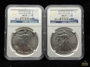 (2) 2014 American Eagle Silver Dollars Early Releases