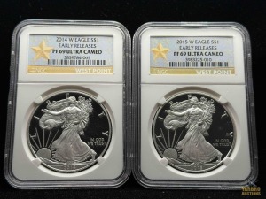 (2) 2014-W American Eagle Silver Dollars Early Releases