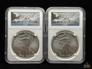 (2) 2014-W American Eagle Silver Dollars Early Releases