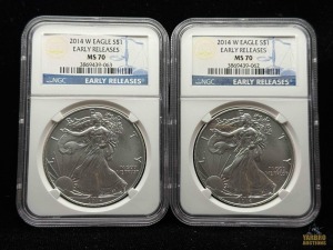 (2) 2014-W American Eagle Silver Dollars Early Releases