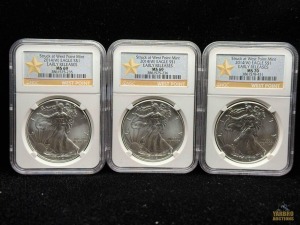 (3) 2014-W American Eagle Silver Dollars Early Releases