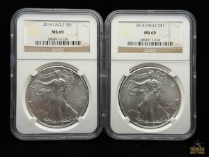 (2) 2014 American Eagle Silver Dollars