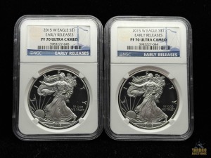 (2) 2015-W American Eagle Silver Dollars Early Releases