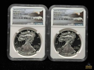 (2) 2015-W American Eagle Silver Dollars Early Releases