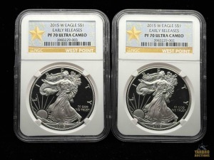 (2) 2015-W American Eagle Silver Dollars Early Releases