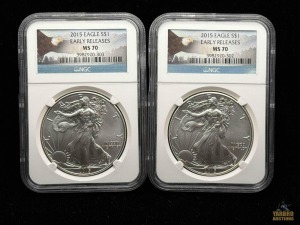 (2) 2015 American Eagle Silver Dollars Early Releases