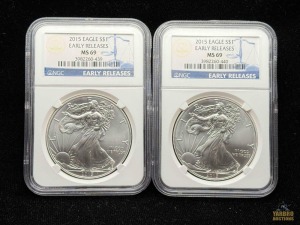 (2) 2015 American Eagle Silver Dollars Early Releases