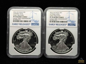 (2) 2016-W American Eagle Silver Dollars 30th Anniversary