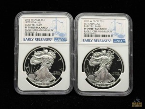 (2) 2016-W American Eagle Silver Dollars 30th Anniversary