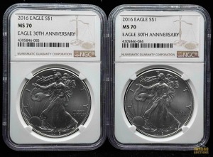 (2) 2016 American Eagle Silver Dollars 30th Anniversary