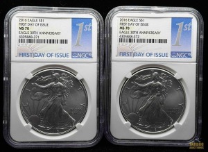 (2) 2016 American Eagle Silver Dollars 30th Anniversary