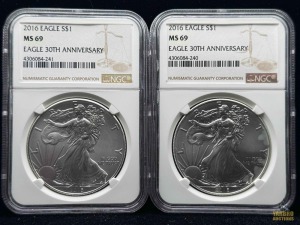 (2) 2016 American Eagle Silver Dollars 30th Anniversary