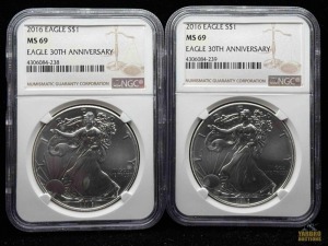 (2) 2016 American Eagle Silver Dollars 30th Anniversary