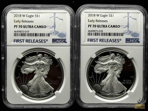 (2) 2018-W American Eagle Silver Dollar Early Release